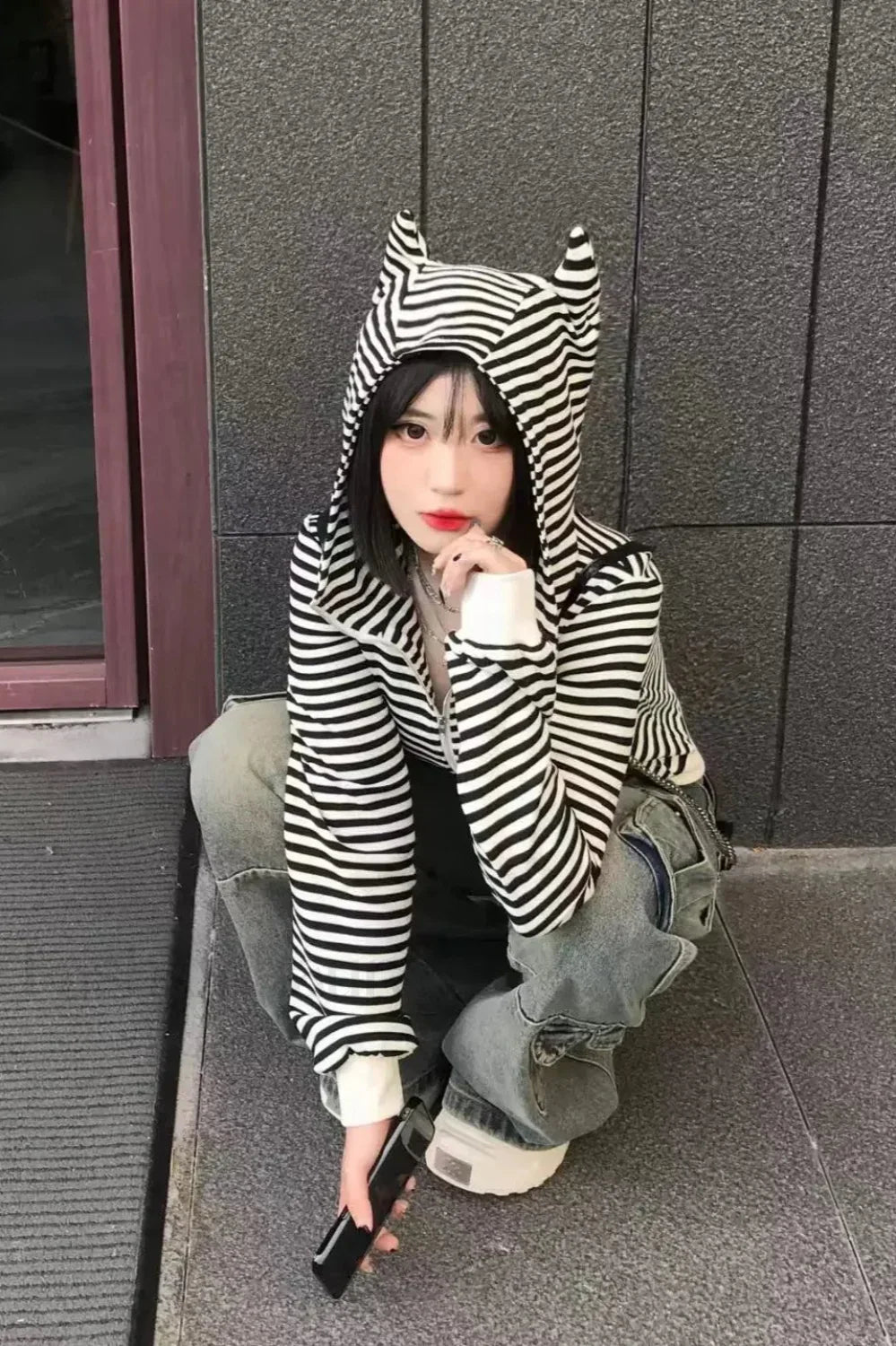 Striped Hooded Crop Hoodie