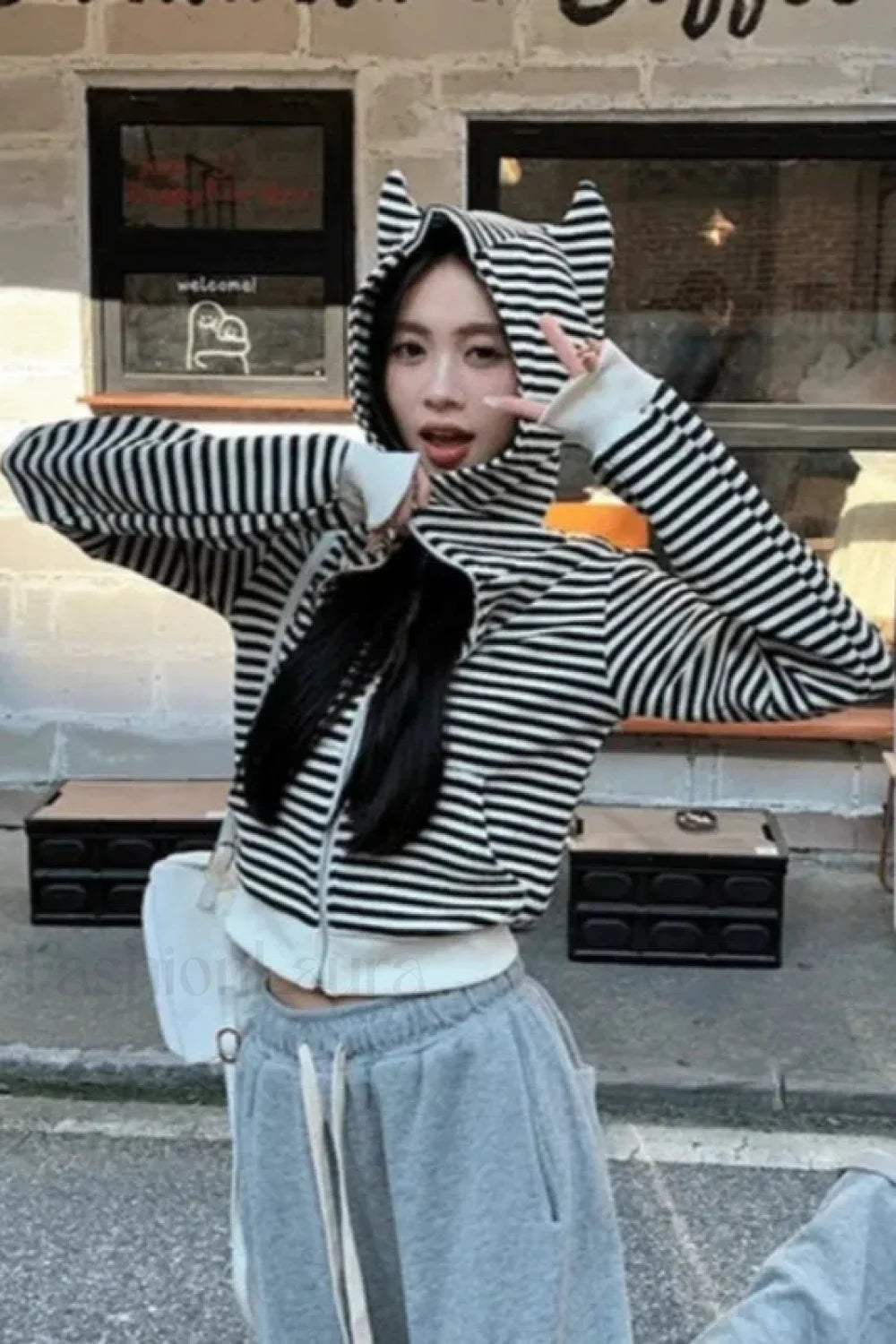 Striped Hooded Crop Hoodie Striped / S