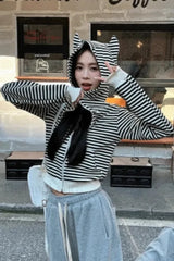 Striped Hooded Crop Hoodie Striped / S