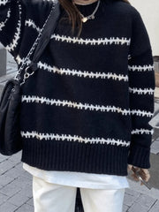 Striped Jumper Knit Sweater Black / ONE SIZE Sweaters