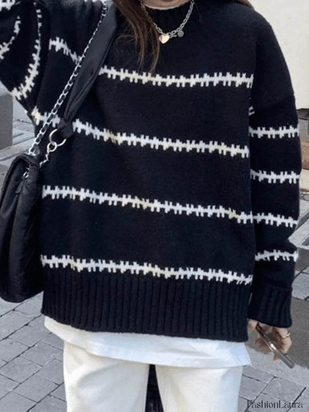 Striped Jumper Knit Sweater Black / ONE SIZE Sweaters