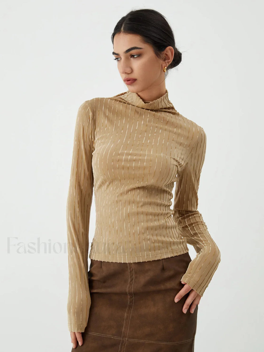 Striped Long Graceful Sleeve Shirt Khaki / XS T Shirts