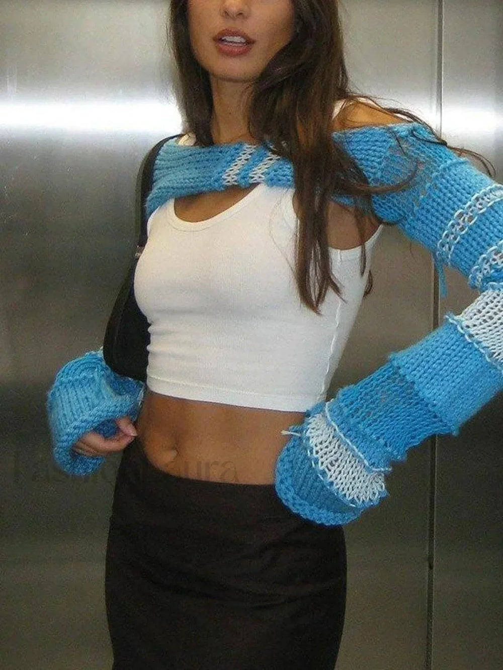 Striped Long Sleeve Bolero Knit Top Tops&Tees