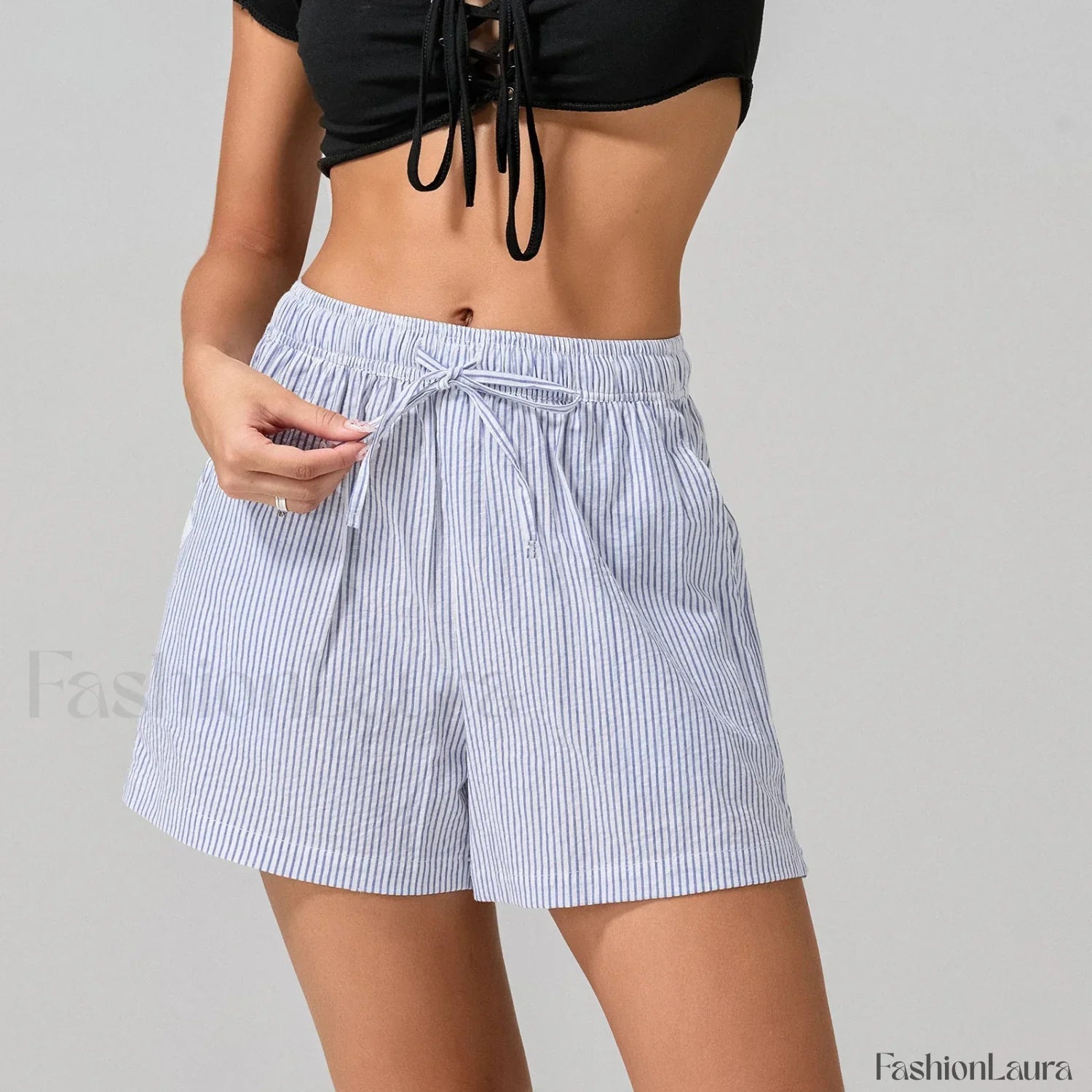 Striped Loose Fit Wide Leg Fashion Casual Lounge Short
