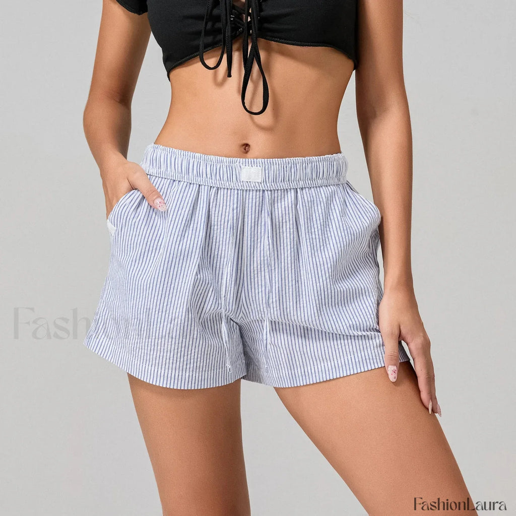 Striped Loose Fit Wide Leg Fashion Casual Lounge Short