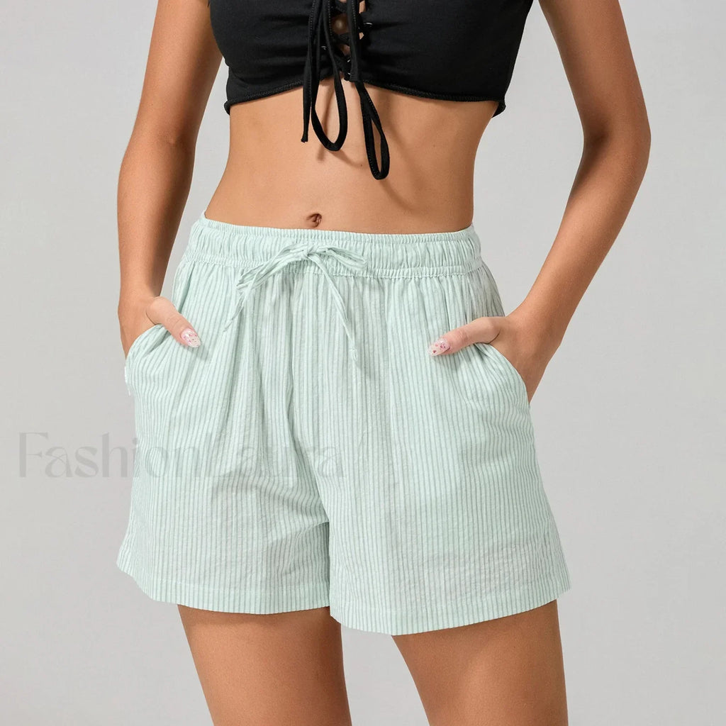 Striped Loose Fit Wide Leg Fashion Casual Lounge Short