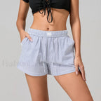 Striped Loose Fit Wide Leg Fashion Casual Lounge Short