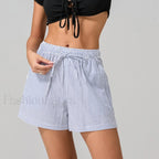 Striped Loose Fit Wide Leg Fashion Casual Lounge Short