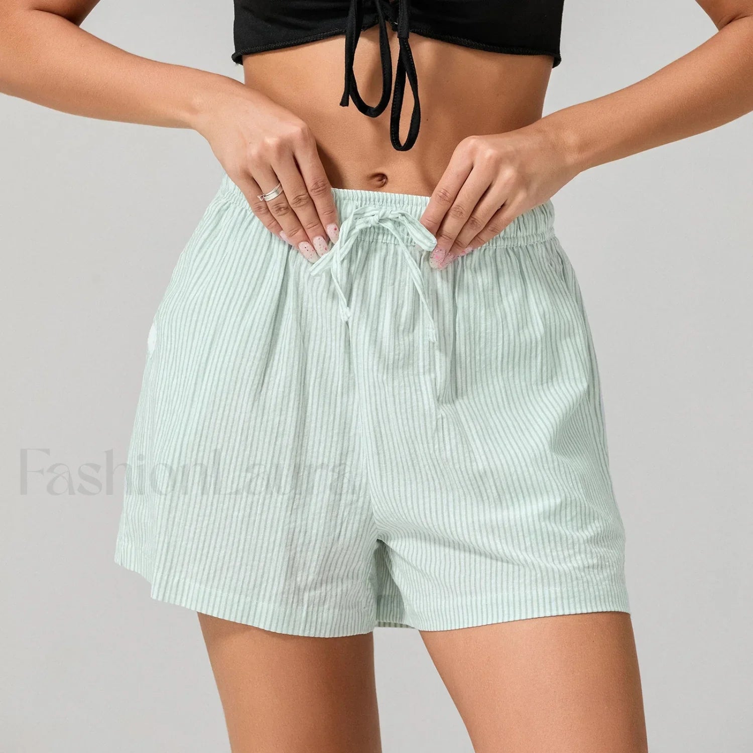 Striped Loose Fit Wide Leg Fashion Casual Lounge Short green / XS