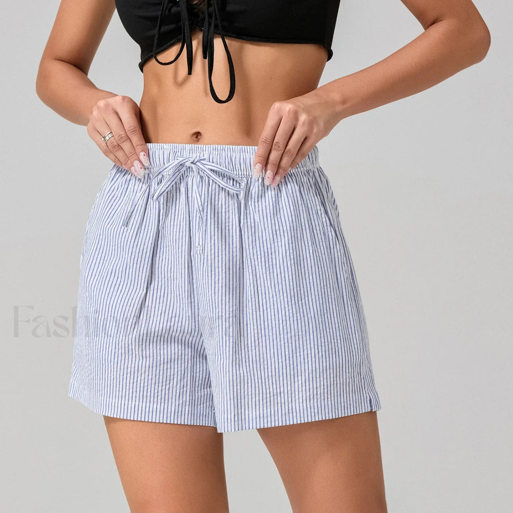 Striped Loose Fit Wide Leg Fashion Casual Lounge Short purple / XS