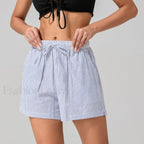 Striped Loose Fit Wide Leg Fashion Casual Lounge Short purple / XS