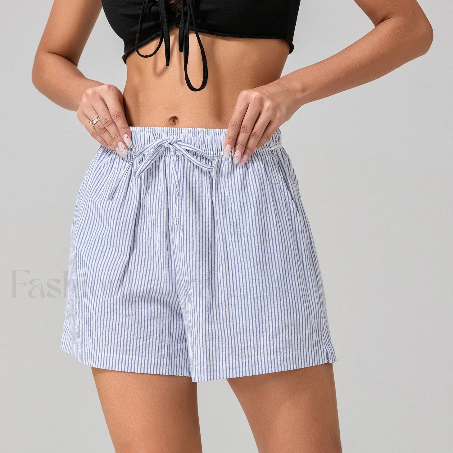 Striped Loose Fit Wide Leg Fashion Casual Lounge Short purple / XS