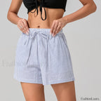 Striped Loose Fit Wide Leg Fashion Casual Lounge Short purple / XS