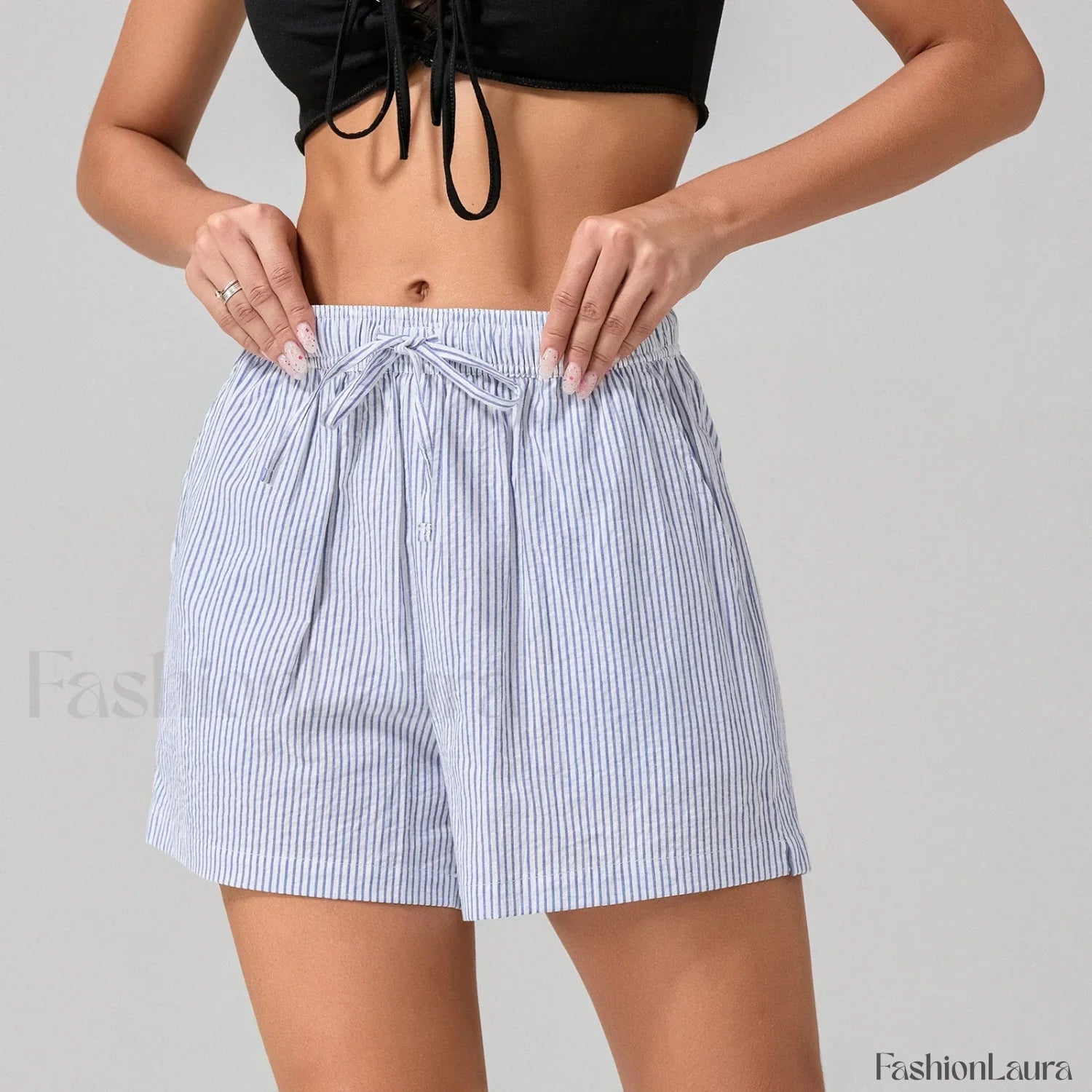 Striped Loose Fit Wide Leg Fashion Casual Lounge Short purple / XS