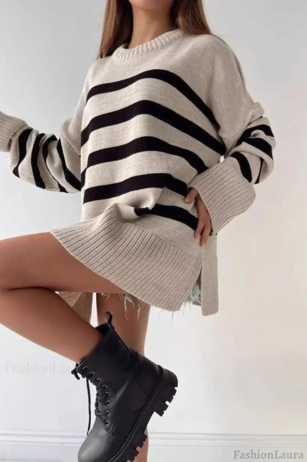 Striped Loose Knit Pullover Sweater