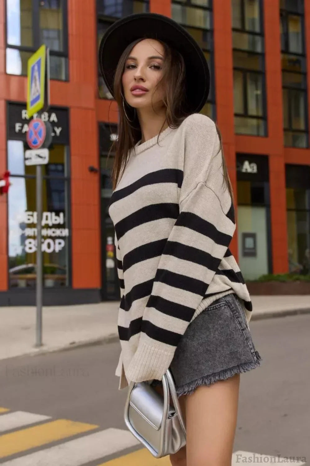 Striped Loose Knit Pullover Sweater Apricot / S