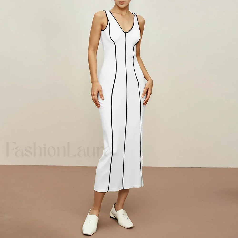 Striped Off Shoulder Midi Dress