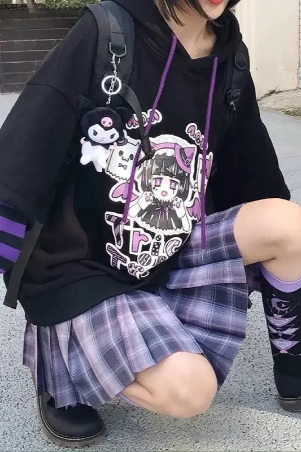 Striped Patchwork Y2K Hoodie