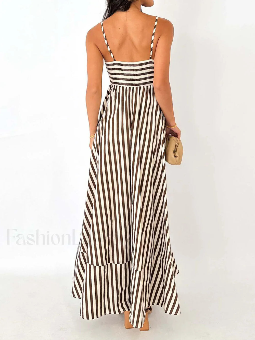 Striped Pleated Cami Long Dress Dresses