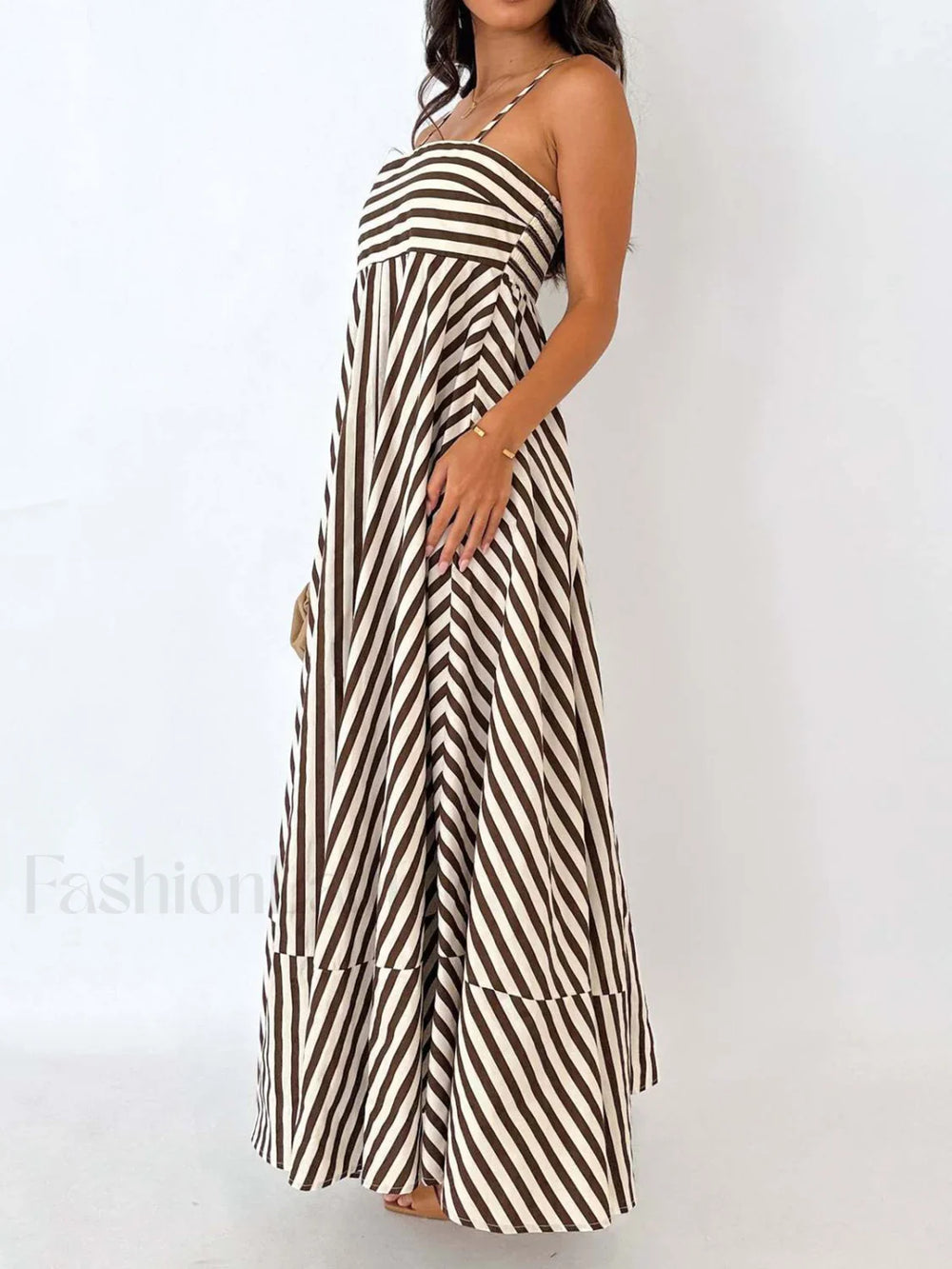 Striped Pleated Cami Long Dress Dresses