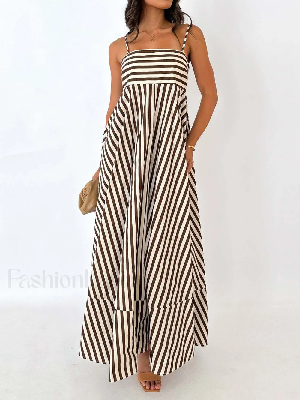 Striped Pleated Cami Long Dress Dresses