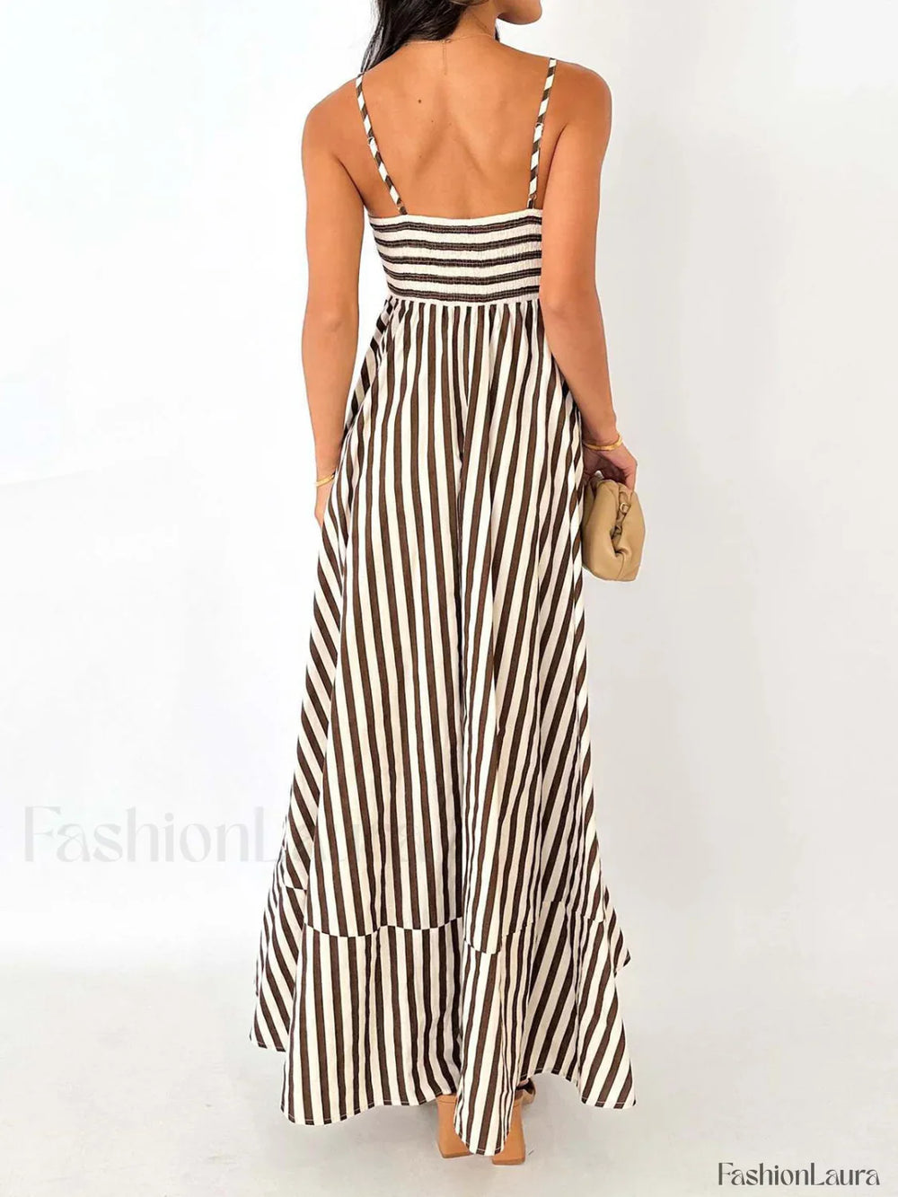 Striped Pleated Cami Long Dress Dresses