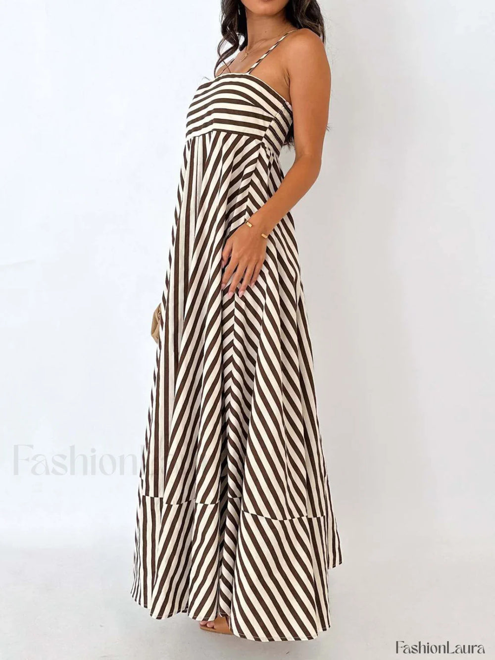 Striped Pleated Cami Long Dress Dresses