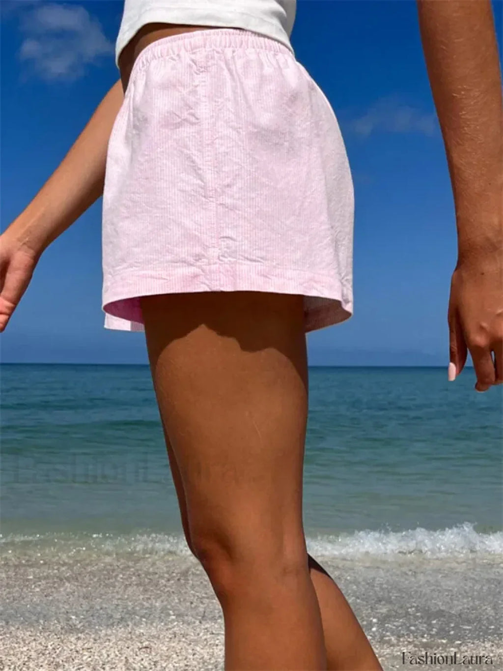 Striped Print Elastic Low Waist Front Buttons Loose Pajama Short