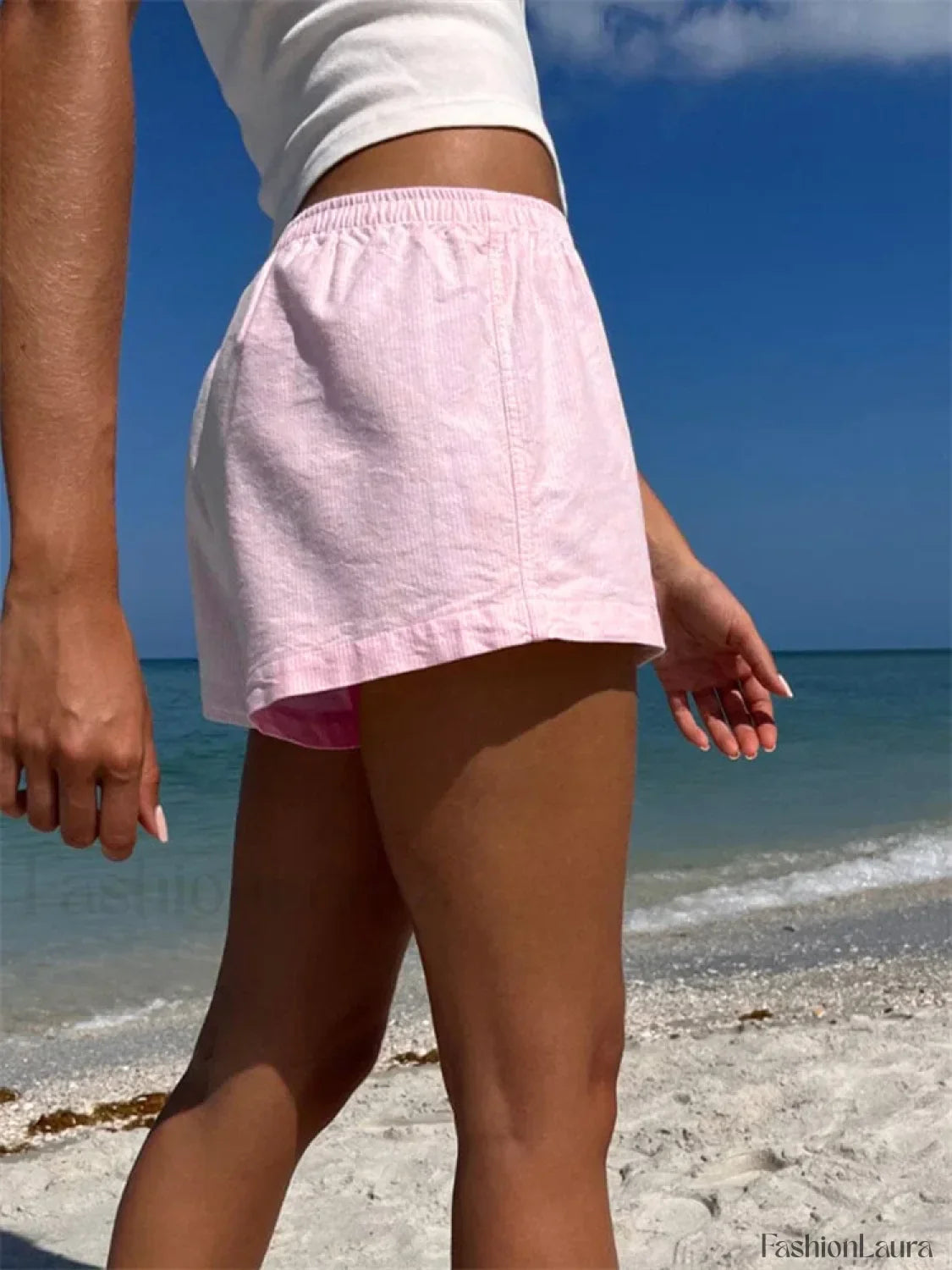 Striped Print Elastic Low Waist Front Buttons Loose Pajama Short