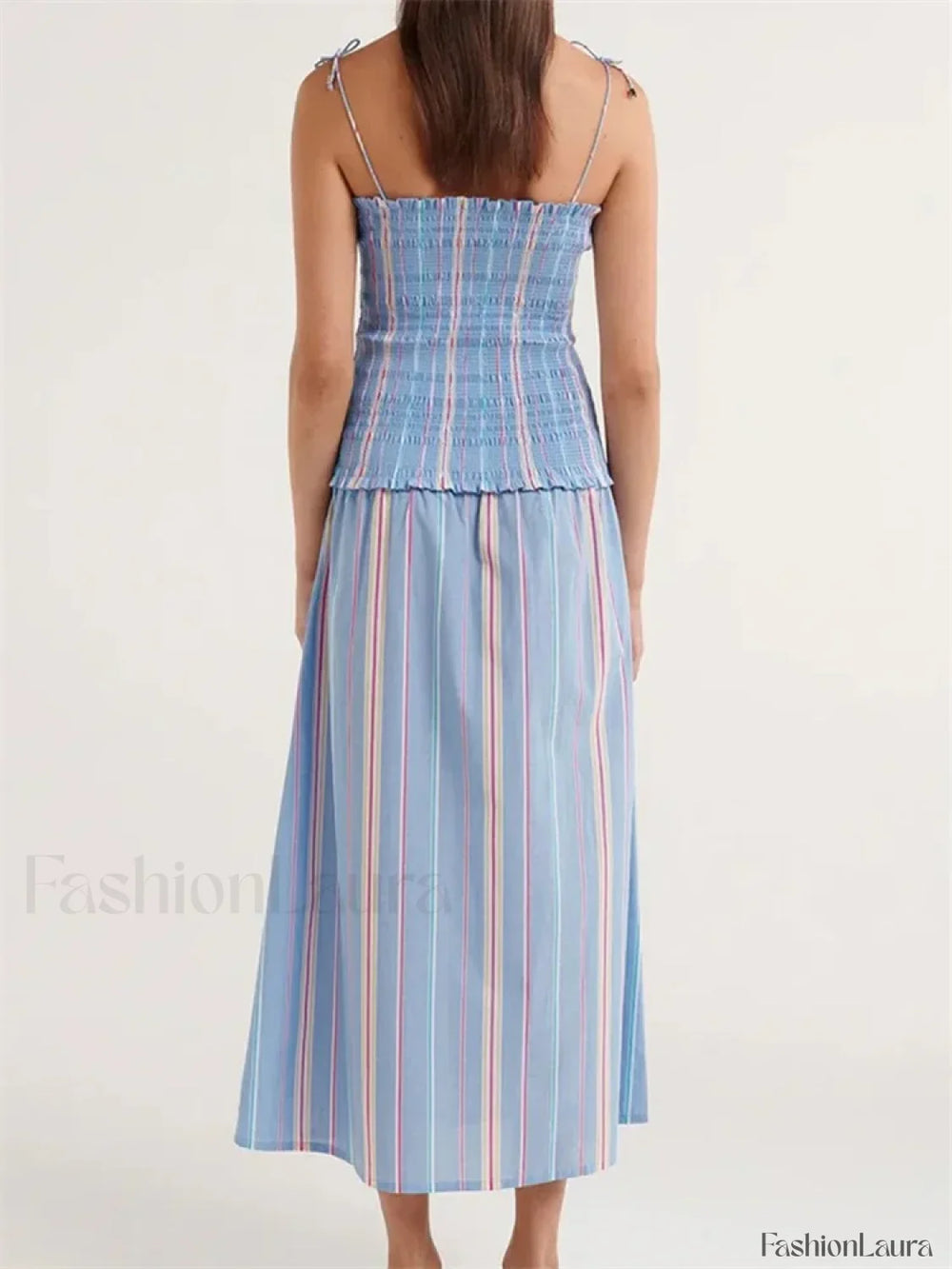 Striped Spaghetti Patchwork Maxi Dress