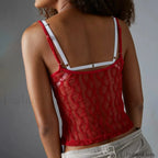 Striped Square Neck Mesh Crop Top