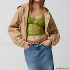 Striped Square Neck Mesh Crop Top Green / S