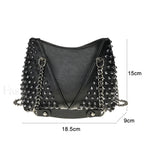 Studded Rivet Rock Chain Purse Leather Crossbody Wallet Punk Bag Black