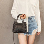 Studded Rivet Rock Chain Purse Leather Crossbody Wallet Punk Bag Black