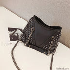 Studded Rivet Rock Chain Purse Leather Crossbody Wallet Punk Bag Black
