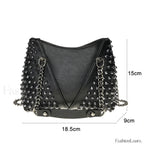 Studded Rivet Rock Chain Purse Leather Crossbody Wallet Punk Bag Black
