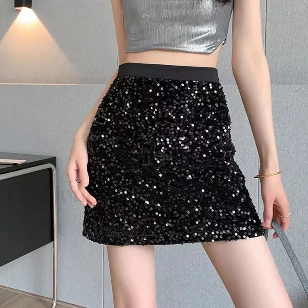 Stylish Comfy Sequins Short Skirt Black / M
