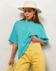 Summer Cotton Basic Solid T Shirt tiffany blue / S
