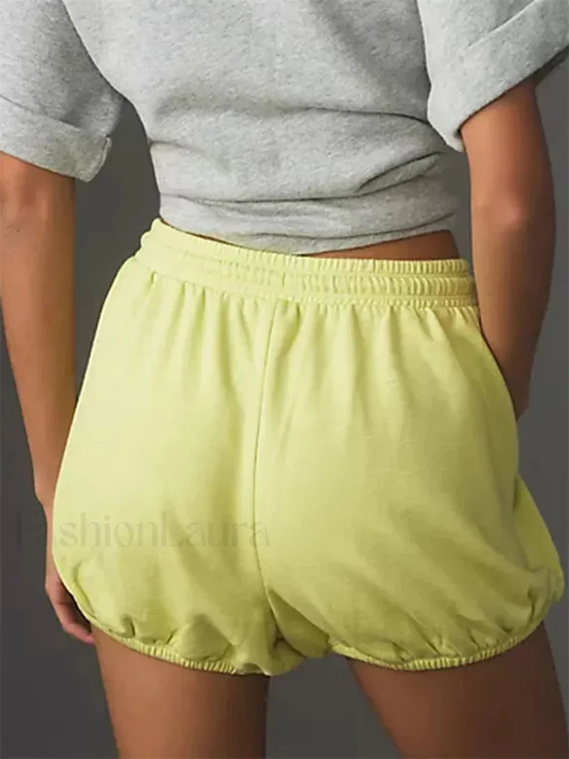 Summer Drawstring Elastic Mid Waist Solid Loose Casual Short