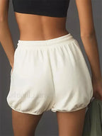 Summer Drawstring Elastic Mid Waist Solid Loose Casual Short