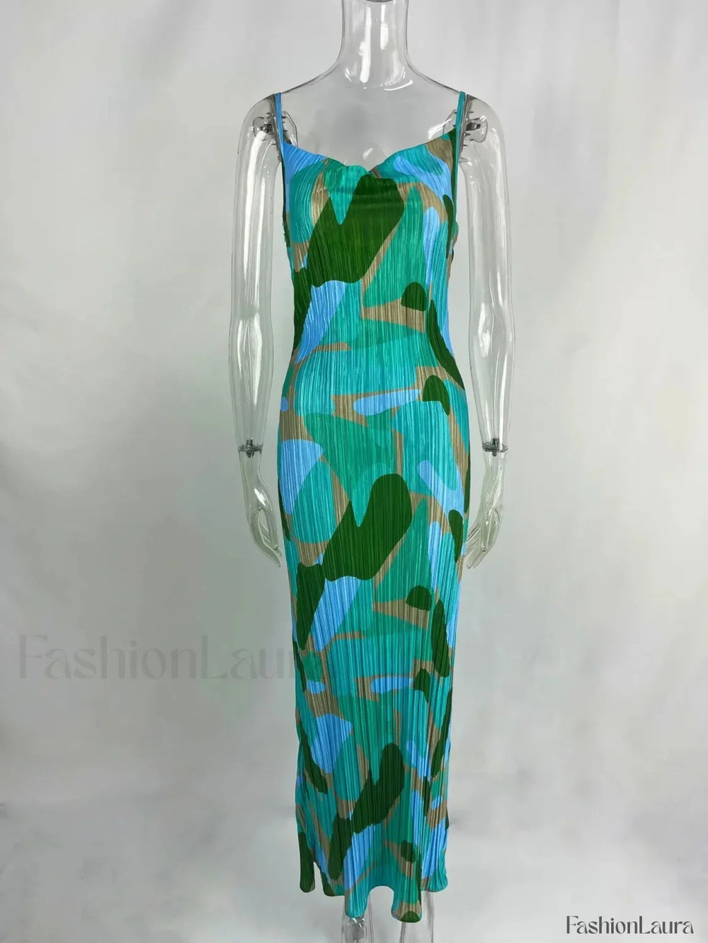 Summer Elegant Sexy Spaghetti Striped Sleeveless Party Maxi Dress Green / S