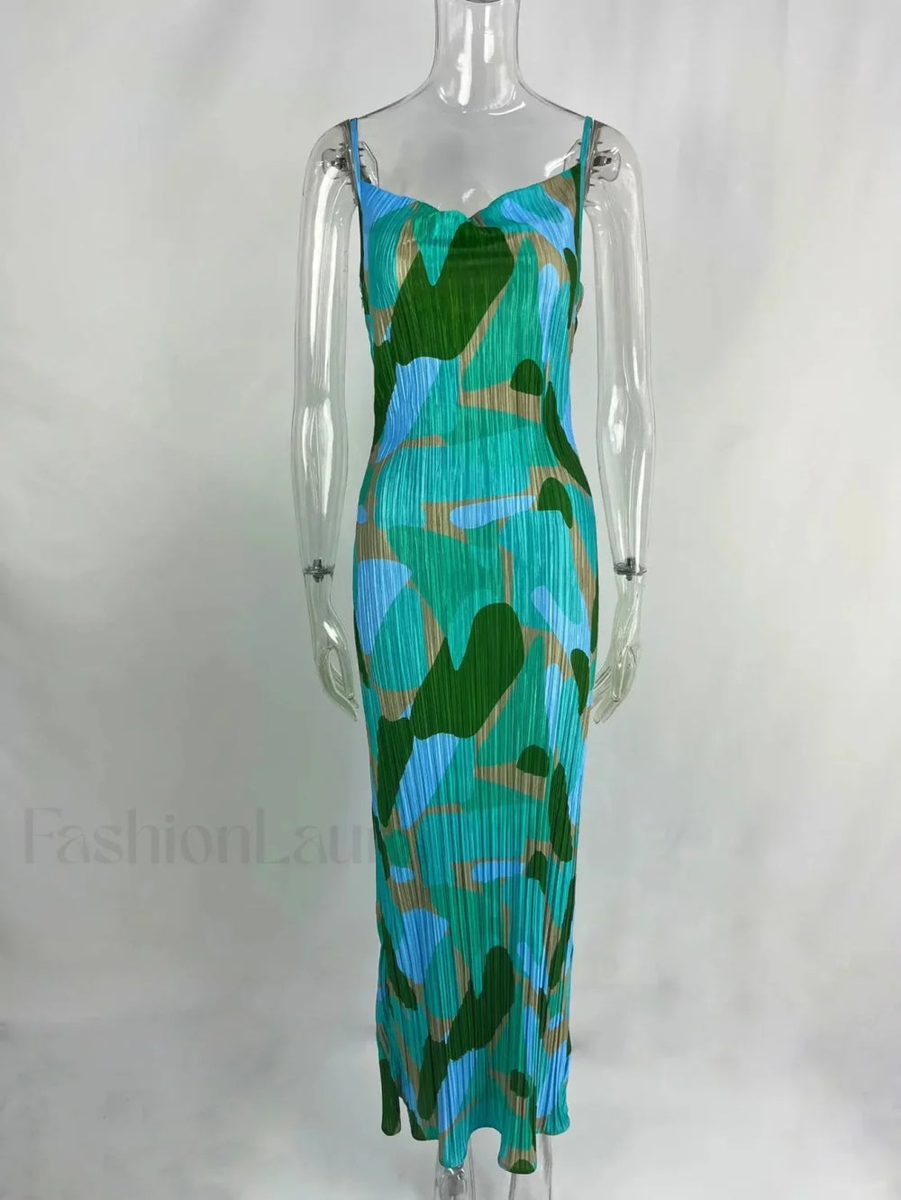Summer Elegant Sexy Spaghetti Striped Sleeveless Party Maxi Dress Green / S