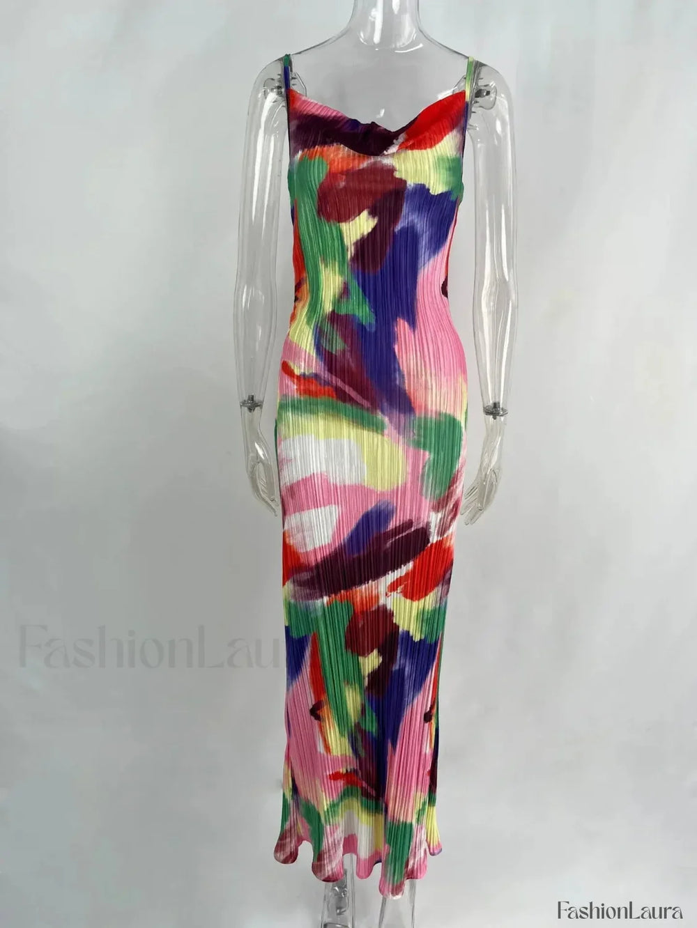 Summer Elegant Sexy Spaghetti Striped Sleeveless Party Maxi Dress multicolor / S