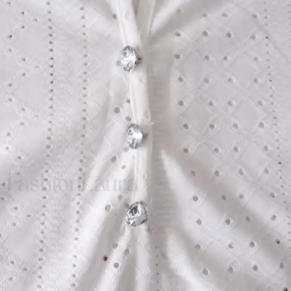 Summer Fashion Lace Buttoned Casual Plain Blouse