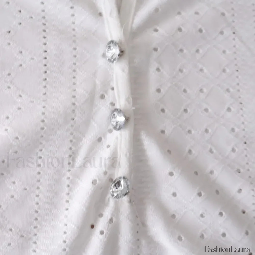 Summer Fashion Lace Buttoned Casual Plain Blouse