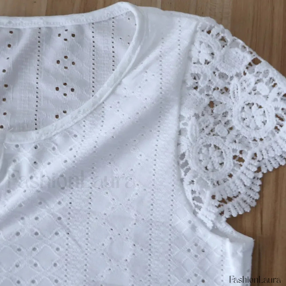 Summer Fashion Lace Buttoned Casual Plain Blouse