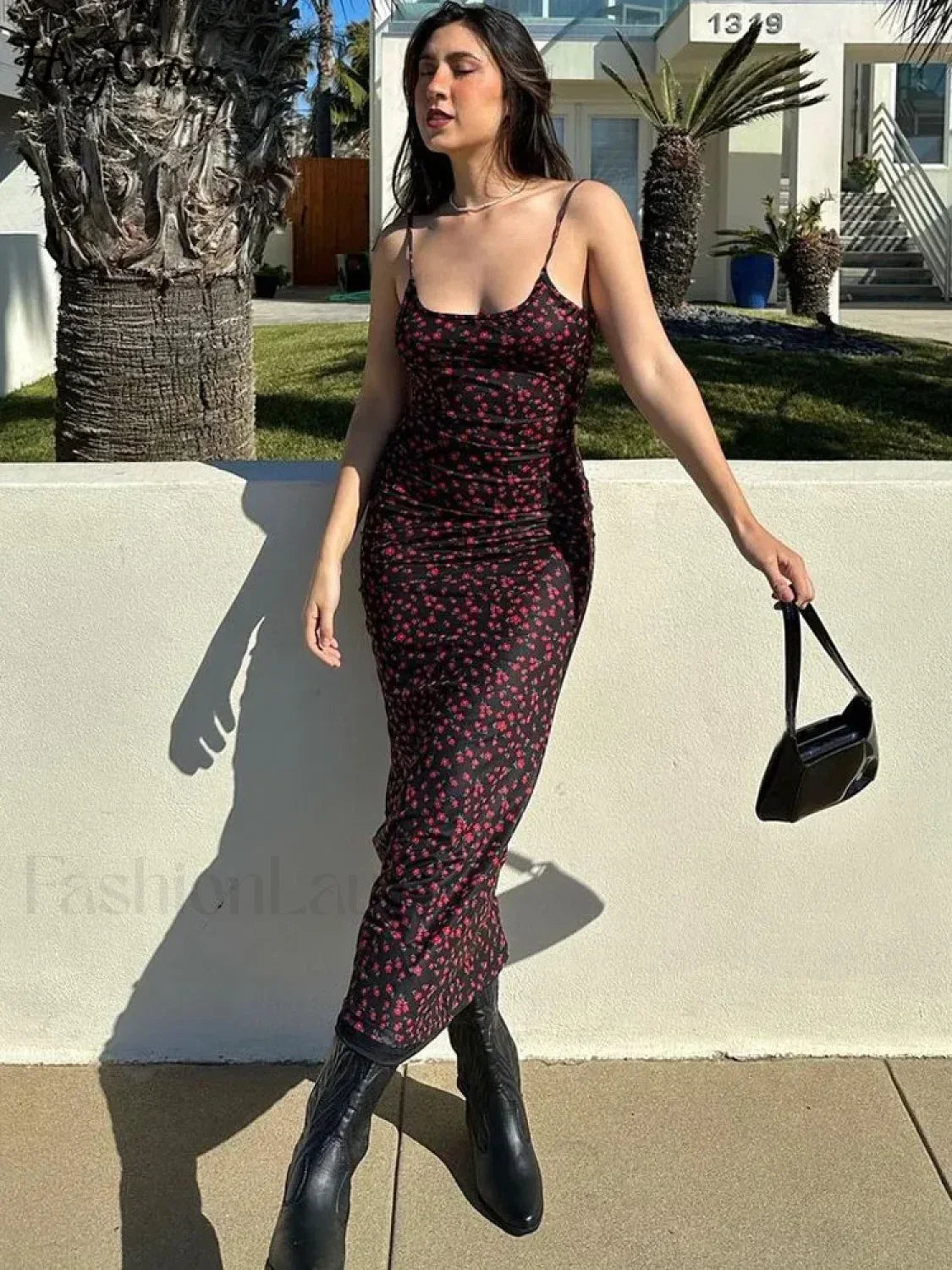 Summer Floral Print Backless Floral Dress