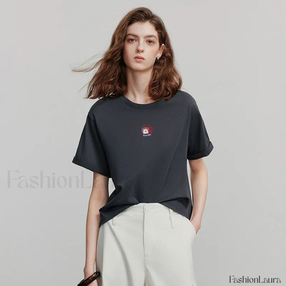 Summer New Casual Short Sleeve T Shirt Dark Gray / S