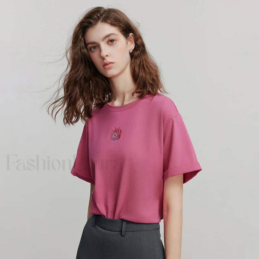Summer New Casual Short Sleeve T Shirt Rose Red / S