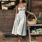 Summer Slim Spaghetti Strap Floral Dress Green floral / S